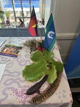 Table with Plant and Flags